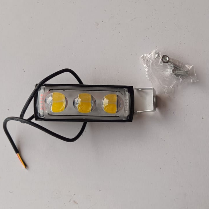 3-Mode Motorcycle LED Light – White, Yellow, & Dimmer | Compact 3-Lens Pod